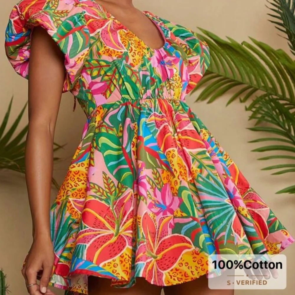 Women's Tropical print mini dress size large - Picture 2 of 9